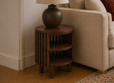 Soho Brown Spindle Lamp Table - Brown Wood Slatted Body With Open Shelf