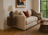 Soho Brown Story Lamp Table - Brown Wood Slatted Body With Cupboard