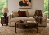Soho Brown Story Coffee Table - Brown Wood Slatted Body With Door