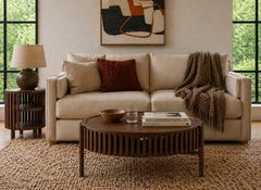 Soho Brown Story Coffee Table - Brown Wood Slatted Body With Door