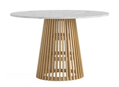 Soho Natural Wood Round Top Dining Table - Natural Wood Body With Marble Top