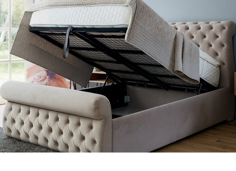 Swan Fabric Scroll Bed - open