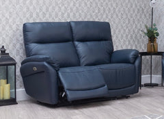 Torino Half-Leather Powered Two Seat Sofa – Luxury Electric Recliner Chair In Navy