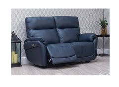Torino Half-Leather Powered Two Seat Sofa – Luxury Electric Recliner Chair In Navy