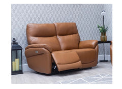 Torino Half-Leather Powered Two Seat Sofa – Luxury Electric Recliner Chair In Saddle