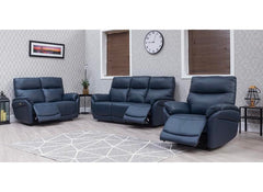 Torino Half-Leather Powered Two Seat Sofa – Luxury Electric Recliner Chair In Navy