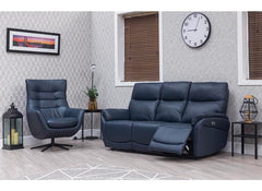 Torino Half-Leather Powered Sofa & Orbit Swivel Chair – Luxury Electric Sofa Group In Navy