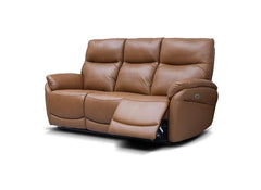 Torino Half-Leather Powered Three Seat Sofa – Luxury Electric Recliner Chair In Saddle