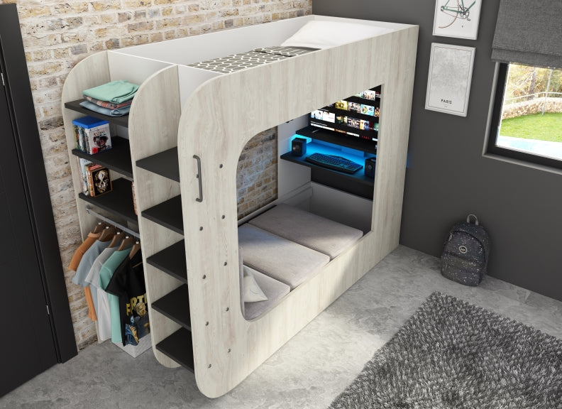 Trasman Oak Single Pod Bed With Sofa Bed