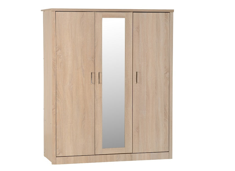 Lisbon Oak Three Door Mirrored Wardrobe