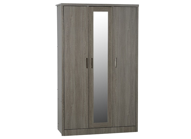 Lisbon Black Three Door Mirror Wardrobe
