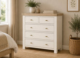 Windsor 2+3 Chest With A Coconut White Frame & Oak Top – Rustic Country Style Bedroom Furniture (GLH)
