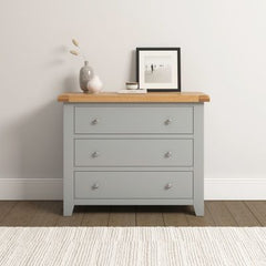 Windsor 3 Drawer Chest – Pebble Grey with Oak Top (WBF)