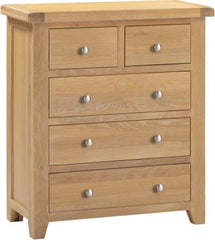 Windsor 3+2 Drawer Chest – Natural Oak with Smooth Glide Drawers (WBF)