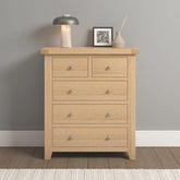 Windsor 3+2 Drawer Chest – Natural Oak with Smooth Glide Drawers (WBF)