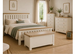Windsor Blanket Box With A Coconut White Frame & Oak Top – Rustic Country Style Bedroom Furniture (GLH)