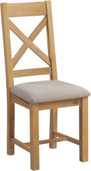 Two Windsor Cross Back Dining Chairs – Natural Oak with Oat Fabric Upholstery (WBF)