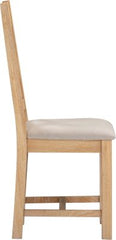 Two Windsor Cross Back Dining Chairs – Natural Oak with Oat Fabric Upholstery (WBF)