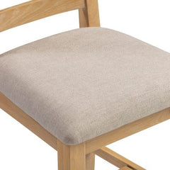 Two Windsor Cross Back Dining Chairs – Natural Oak with Oat Fabric Upholstery (WBF)
