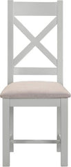 Two Windsor Cross Back Dining Chairs – Pebble Grey with Oat Fabric Seat (WBF)