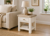 Windsor Lamp Table With Shelf - Rustic Country Style Occasional Furniture With A Coconut White Frame & Oak Top – (GLH)