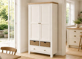 Windsor Larder Unit - Rustic Country Style Occasional Furniture With A Coconut White Frame & Oak Top – (GLH)