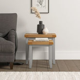 Windsor Nest of 2 Tables – Pebble Grey with Oak Top (WBF)