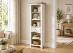 Windsor Bookcases - Rustic Country Style Occasional Furniture With A Coconut White Frame & Oak Top – (GLH)