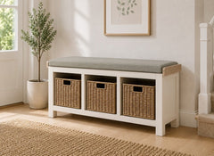 Windsor Storage Bench In Coconut White Frames & Oak Tops – Rustic Country Style Furniture (GLH)