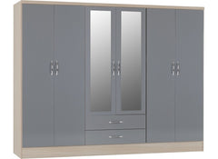 Nevada Grey Six Door Mirrored Wardrobe - 1