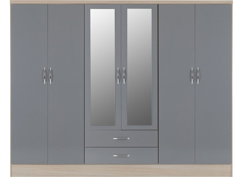 Nevada Grey Six Door Mirrored Wardrobe