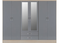 Nevada Grey Six Door Mirrored Wardrobe