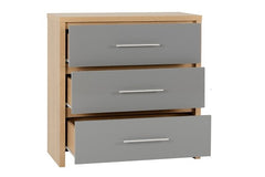 Seville Grey Three Drawer Chest - open