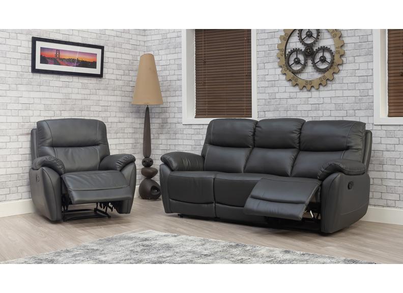 Pandora Half-Leather Manual Reclining Armchair – Luxury Manual Recliner Chair In Dark Grey