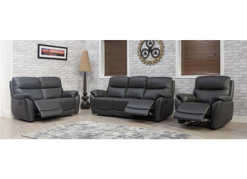 Pandora Half-Leather Manual Reclining Armchair – Luxury Manual Recliner Chair In Dark Grey