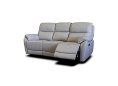 Pandora Half-Leather Manual Reclining Three Seat Sofa – Luxury Manual Recliner Sofa In Pearl Grey