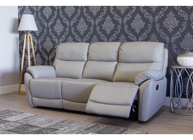 Pandora Half-Leather Manual Reclining Three Seat Sofa – Luxury Manual Recliner Sofa In Pearl Grey