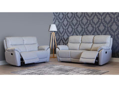 Pandora Half-Leather Manual Reclining Three Seat Sofa – Luxury Manual Recliner Sofa In Pearl Grey