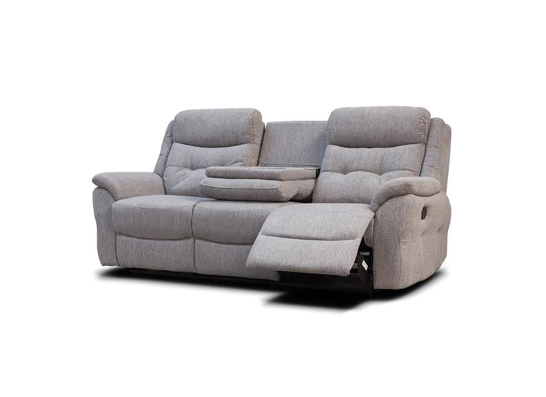 Shelby Grey Fabric Reclining 3RTR+RR Sofa Group In Pale Grey Fabric With Drop Down Tray