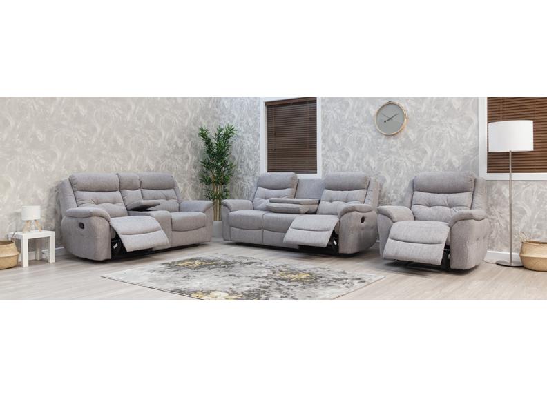 Shelby Grey Fabric Recliner 2RR Sofa With Console With Cup Holders & Storage Box
