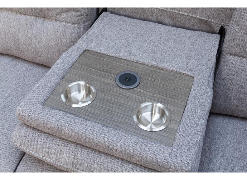Shelby Grey Fabric Reclining 3RTR+RR Sofa Group In Pale Grey Fabric With Drop Down Tray
