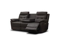 Skye Charcoal Electric Reclining Three Seat Sofa with Drop Down Tray – Contemporary Living Room Fabric Couch
