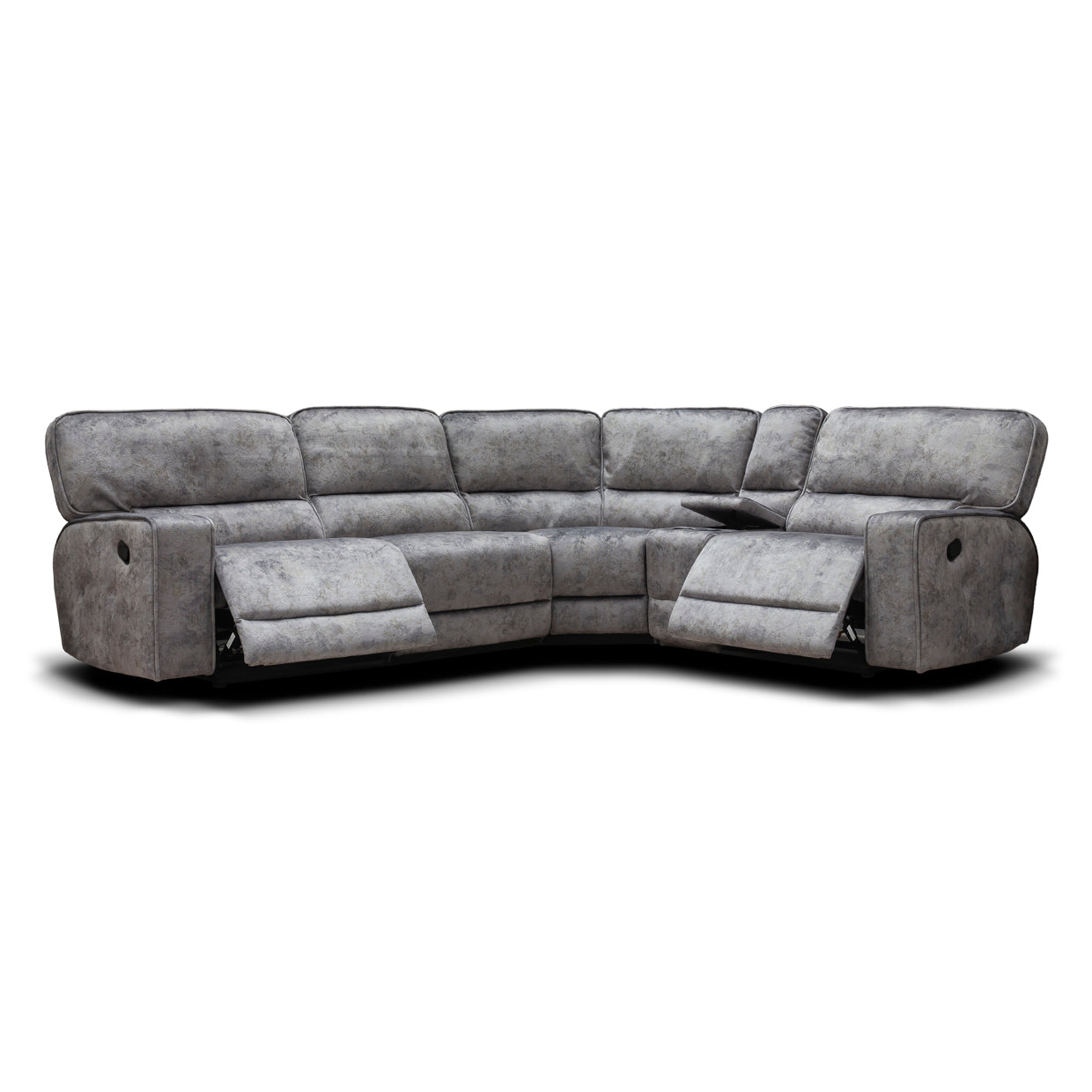 Otto Grey Fabric Corner Sofa with Console & Cup Holders – Modular Five Element Corner Sofa