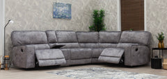 Otto Grey Fabric Corner Sofa with Console & Cup Holders – Modular Five Element Corner Sofa