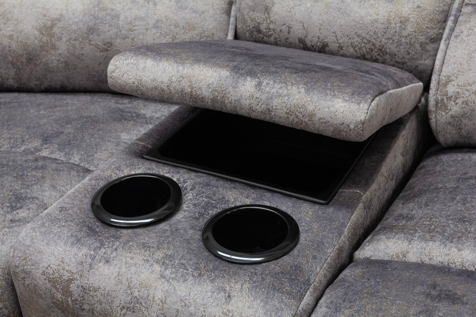 Otto Grey Fabric Corner Sofa with Console & Cup Holders – Modular Five Element Corner Sofa