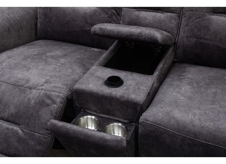 Branson Grey Fabric Reclining 2.5 RR Sofa with Optional Charging & Drinks Console – Modern Comfort Lounge Seating