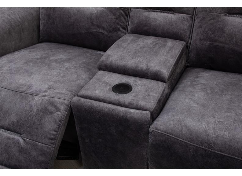 Branson Grey Fabric Reclining 2.5 RR Sofa with Optional Charging & Drinks Console – Modern Comfort Lounge Seating