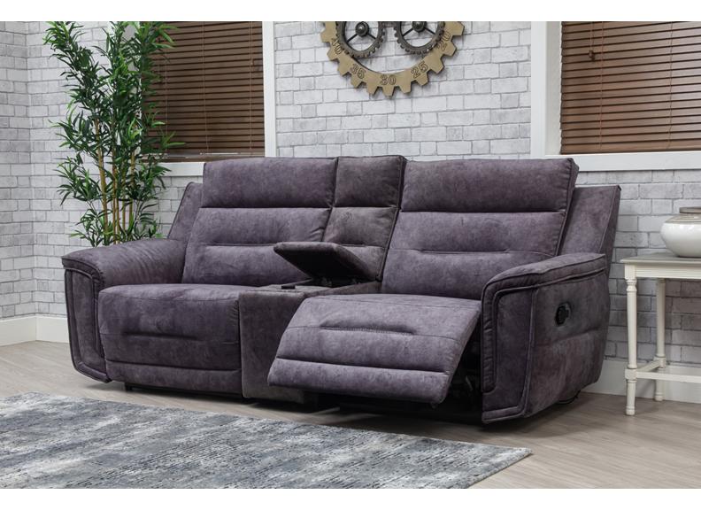 Branson Grey Fabric Reclining 2.5 RR Sofa with Optional Charging & Drinks Console – Modern Comfort Lounge Seating