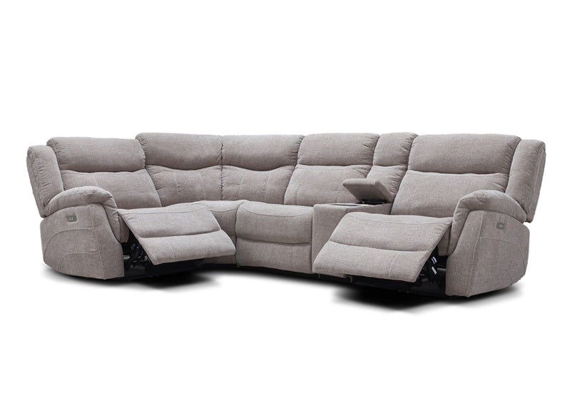 Lorenzo Fabric Powered Corner Sofa with Pocket Sprung Seating, USB Ports & Drinks Console – Champagne