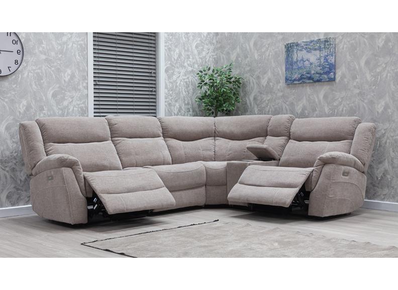 Lorenzo Fabric Powered Corner Sofa with Pocket Sprung Seating, USB Ports & Drinks Console – Champagne